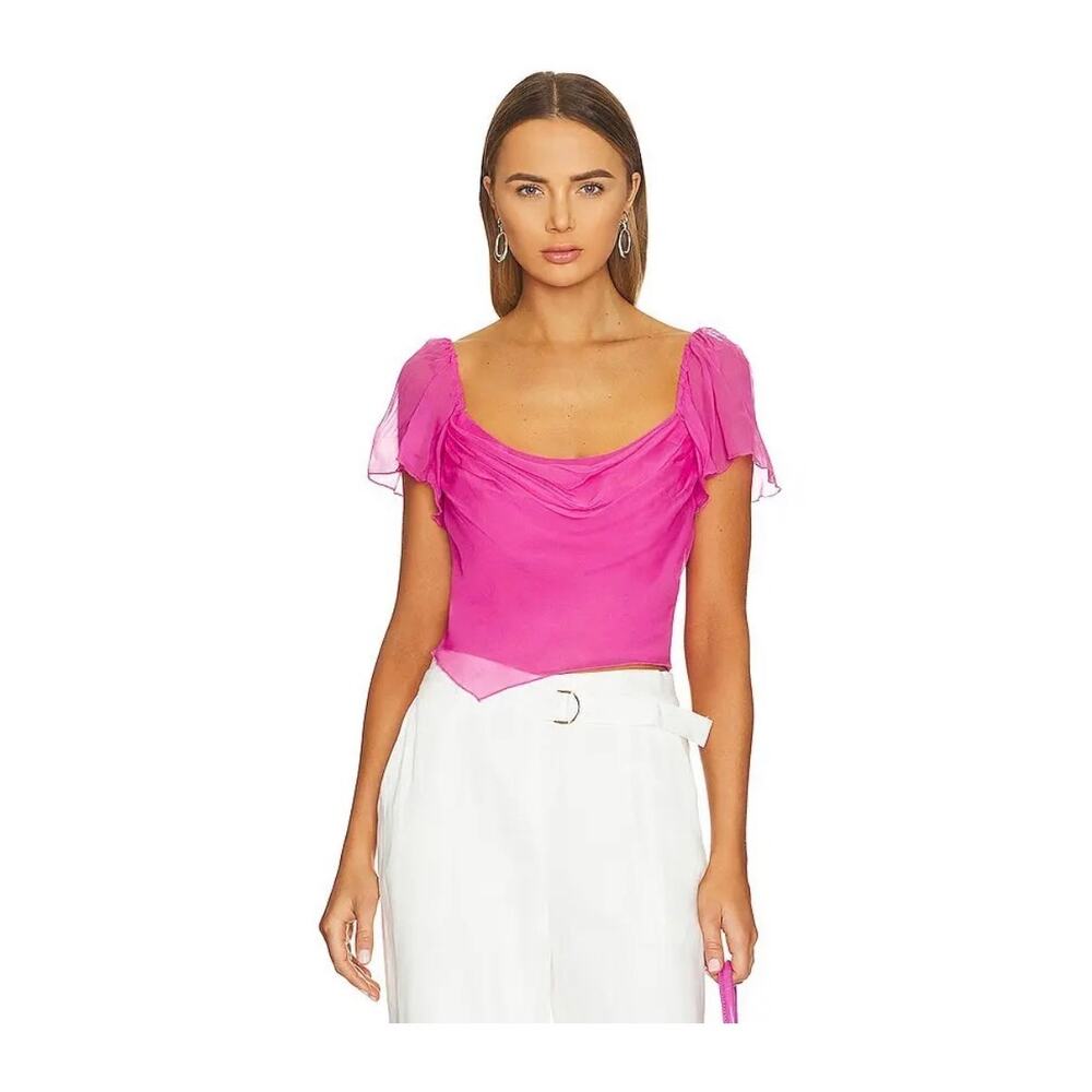 Amanda Uprichard Aliyah 100% Silk Sheer Sleeve Top In "Rose Pink" Size Xs